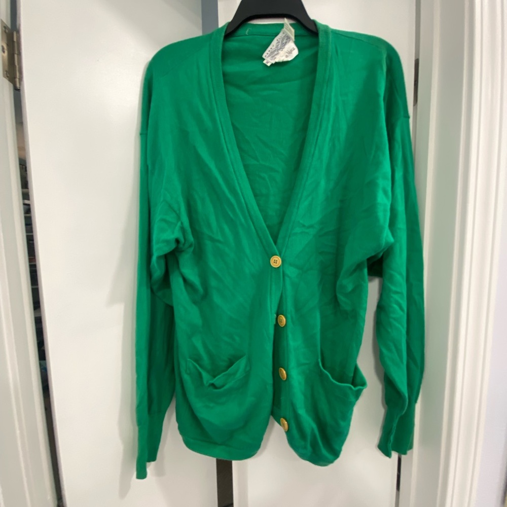 Vintage Perry Ellis for Neiman-Marcus Green V Neck Cardigan Sweater sz M
